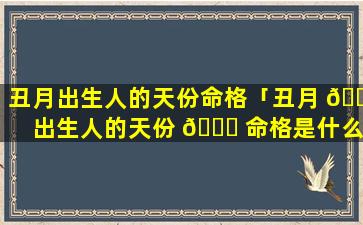 丑月出生人的天份命格「丑月 🌲 出生人的天份 🐋 命格是什么」